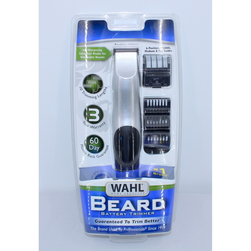 Wahl Beard Battery Trimmer Kit with Self-Sharpening Steel Blades Silver Black